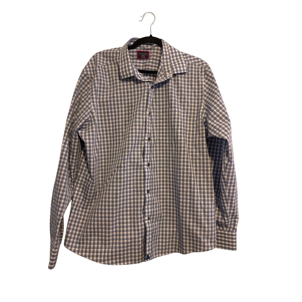 UNTUCKit Men's X-Large Wrinkle Free Button Down Shirt Blue Plaid 100% Cotton